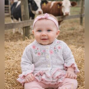 🌸 NWT Vitamins Baby Girl Knit Cardigan – Ruffle Hem Floral Sweater 3M